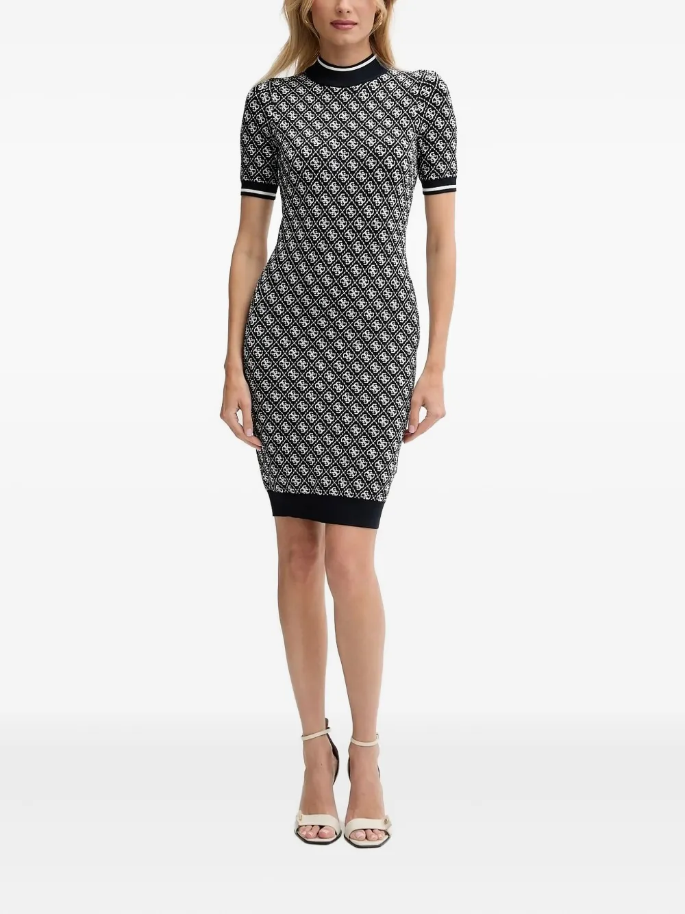 Платье мини с короткими рукавами и узором Guess Usa, черный